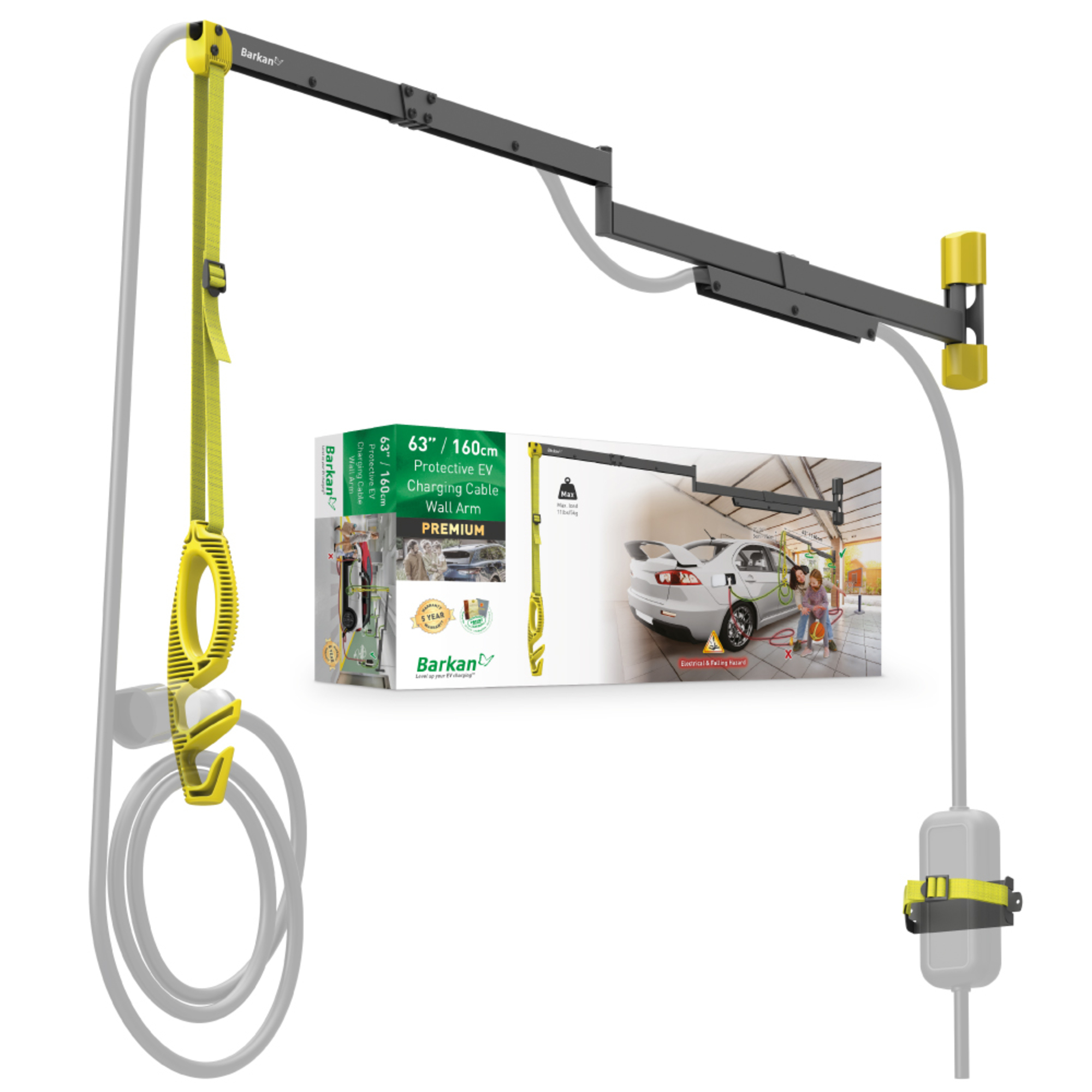 Barkan 63” Elegant Protective EV Charging Cable Wall Arm - EVW162NT